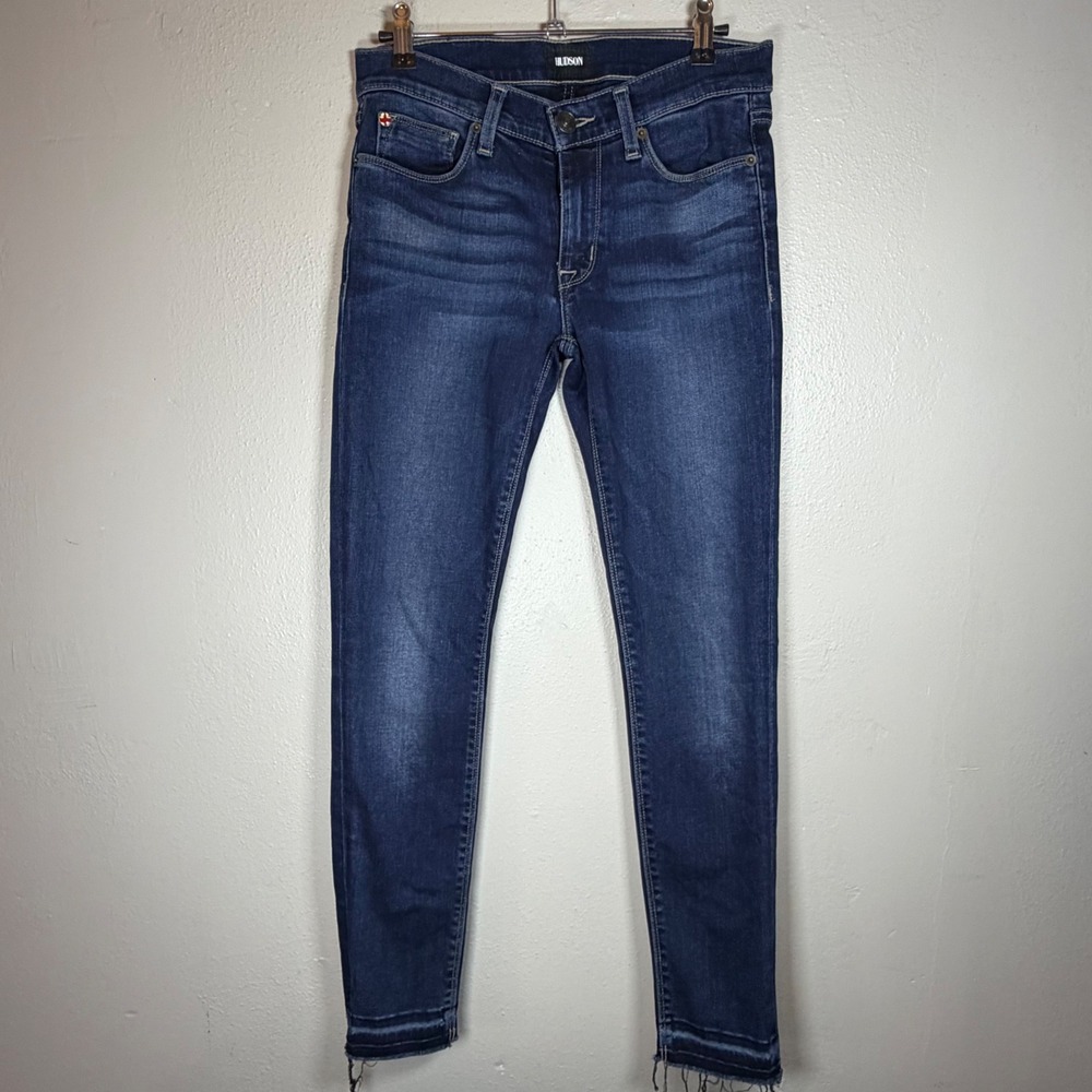 Hudson Jeans Womens 27 Skinny Dark‎ Wash Raw Hem Stretch Denim Blue Jeans